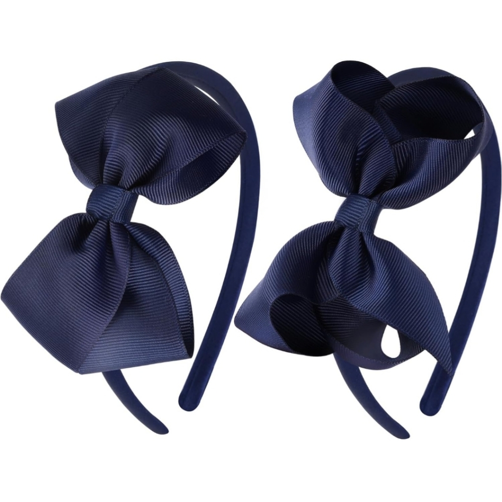 2 Navy Blue Bow Headbands for Kids